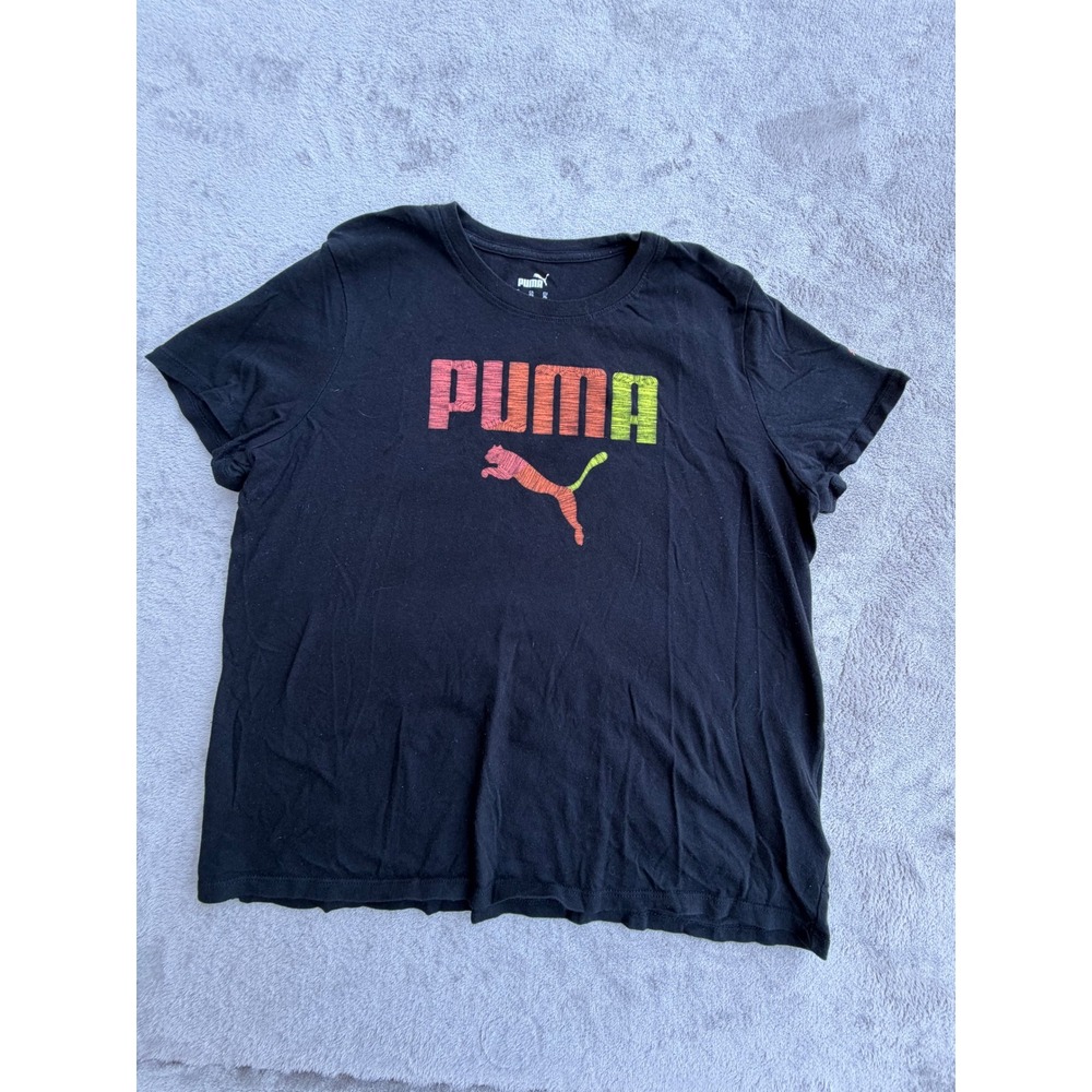 Puma Graphic Tee Womens XL Black Multi-Color Gradient Logo Shirt